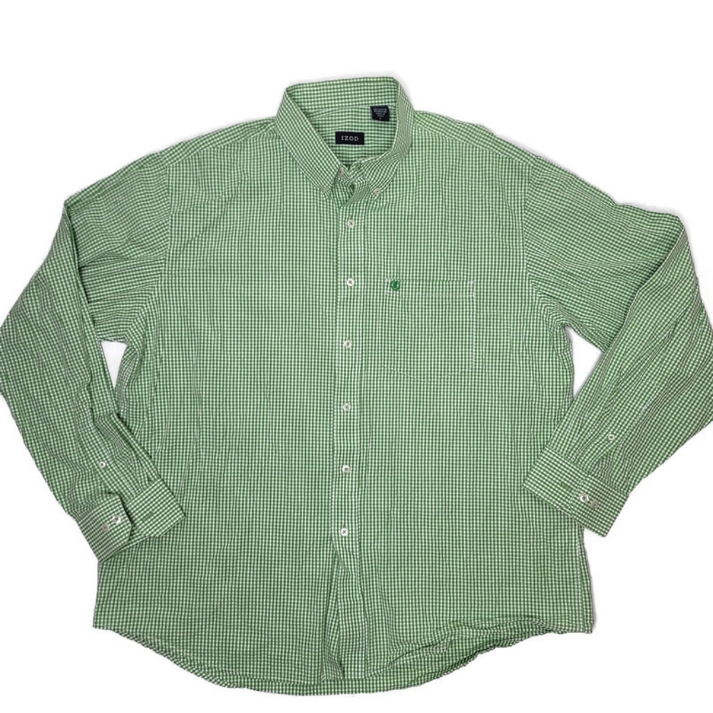 Izod green and white checkard long sleeve button down dress shirt size XL